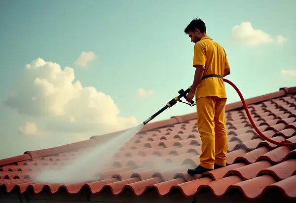 Applying eco product after roof cleaning