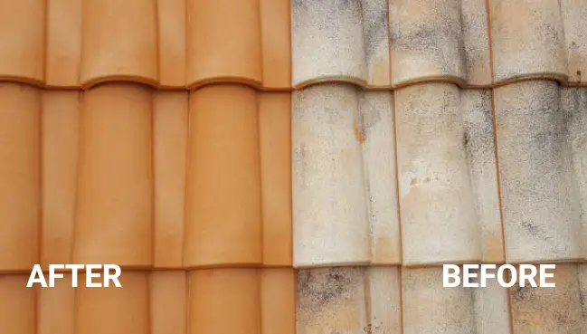 Before and after image of a house roof in orange county
