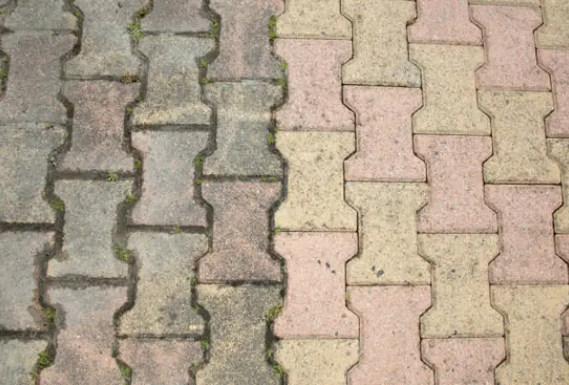 Before and after image of sidewalk pressure washing