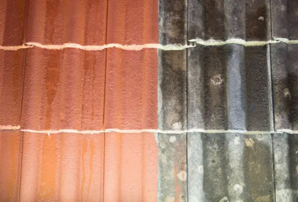 Before and after image roof tiles of a pasadena house