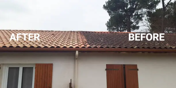 Before and after result roof cleaning in diamond bar