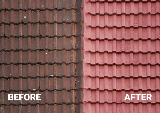 Before and after result of a roof in covina